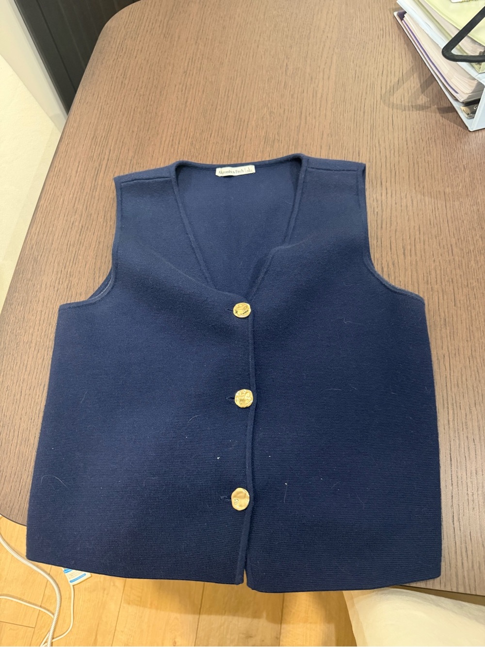 Abercrombie & Fitch Navy Knit Vest with Gold Buttons